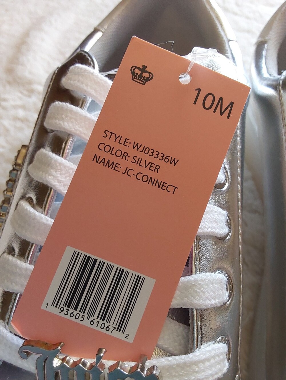 🌺 NWT Juicy Couture Metallic Silver Low-Top Lace-Up Sneakers - Picture 6 of 6